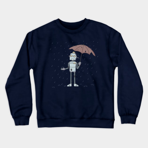 Old Robot in the Rain Crewneck Sweatshirt by KammyBale